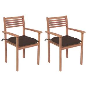 Ensemble de 2 chaises de patio en bois de teck taupe, design empilable moyen, pour le confort et le style - Product Image 1