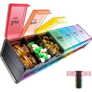 Organizzatore Settimanale di Pillole XXL Senza BPA, Extra Large, 2 Volte al Giorno AM PM, 7 Scomparti, Grande Contenitore per Medicinali per Conservazione Quotidiana delle Pillole - Product Image 1