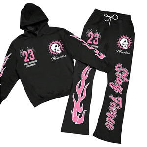 Conjunto Deportivo de 2 Piezas para Hombre, Sudadera con Capucha y Estampado Gráfico Y2K de Manga Larga y Pantalones Deportivos Acampanados - Product Image 1