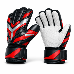 Gants de gardien de but de football, noir, rouge, blanc, cuir PU, fermeture à boucle et crochet, unisexe, protection sportive - Product Image 1