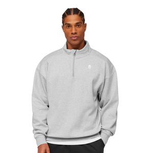 Sweat-shirt à col zippé 1/4 gris clair surdimensionné pour homme, en molleton épais, coupe décontractée, style streetwear - Product Image 1