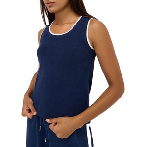 Chaleco Corto sin Mangas Transpirable para Mujer, Azul Marino con Ribete en Contraste, Ropa Deportiva Casual de Verano, Venta al Por Mayor - Product Image 3