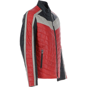 Men's PU Quilted Moto Jacket Stand Collar Windproof Regular Fit Autumn Solid Color Zipper Closure - Product Image 2