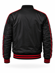 Blouson bomber noir pour homme avec fermeture éclair à bordure rouge, coupe décontractée, coupe-vent, en nylon, pour l'hiver, coupe régulière, séchage rapide - Product Image 2
