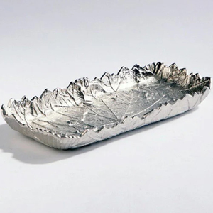 Bandeja de Servir Artesanal de Aluminio Fundido en Forma de Hoja, Plato Decorativo Plateado para Hotel, Restaurante, Vajilla al por Mayor, Botánico - Product Image 1