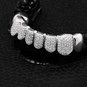 Juego de joyería dental de aleación plateada estilo Hip Hop para hombre, con Grillz de incrustaciones de circonitas redondas brillantes - Product Image 3