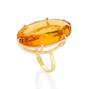 <b>Citrine</b> Cocktail <b>Ring</b> 10K Gold Plated Oval Natural Stone Women's Glam Party Jewelry November Birthstone - Product Image 1