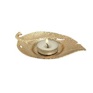 Nordic Style Gold Leaf Votive Candle Holders <b>Set</b> Of 2 Metal Table Decorative Tealight Stand for Christmas Wedding Diwali Decor - Product Image 3