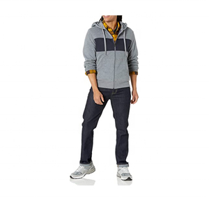 Sweat-shirt à capuche gris pour homme en coton molletonné, entièrement zippé, coupe oversize, color block, décontracté, idéal pour le printemps, anti-boulochage - Product Image 4