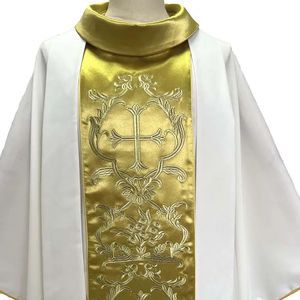 Nueva Casulla de Sacerdote Blanca Mate de Poliéster con Bordado Dorado y Estola, Hecha a Medida, Nueva Casulla Bordada 2026 - Product Image 5