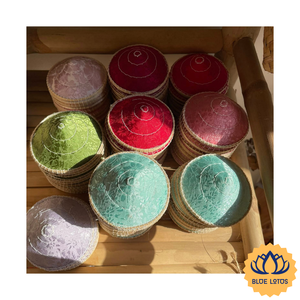 [VENTE CHAUDE] Chapeau haut-de-forme fait main en paille de jonc de mer, design personnalisé, toutes tailles, cadeau souvenir pour festival, Nouvel An, Vietnam BLEU - Product Image 3