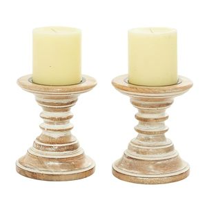 Ensemble de 2 porte-bougies en bois vieilli, style rustique, pour bougies piliers, décoration de table à la maison - Product Image 1