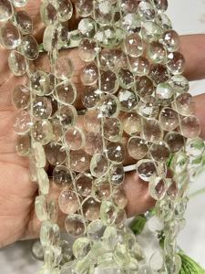 Cuentas facetadas de cuarzo amatista verde natural AAA en forma de corazón, tamaño 6-7 mm aprox. Cadena de 8 Pulgadas - Product Image 5