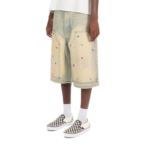 Pantalones Cortos Bermuda de Mezclilla para Hombre, Lavado Claro, con Diseño de Puntos con Lentejuelas, Cintura Media, Cierre de Botones, Estilo Casual, Tejido de Algodón - Product Image 5