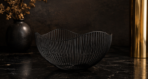 Décoration sculpturale contemporaine minimaliste noire en texture de panier, objet d'art moulé, commande en gros - Product Image 4