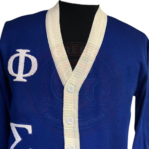 Cardigan pour homme avec logo en lettres grecques Phi Sigma PBS, en acrylique tricoté, col en V, manches longues avec fermeture boutonnée - Product Image 4