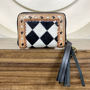 Sac à bandoulière en PVC transparent à carreaux et franges en cuir usiné fait à la main et porte-monnaie de luxe usiné à la main pour femmes, ensembles assortis, vente en gros - Product Image 5