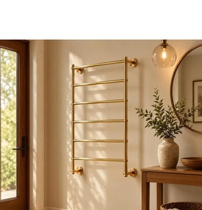 Modern Brass Wall Mounted Towel Rack Five Tier Rectangle Storage Holder Bathroom Decor Gold Plated Metal Durable Outdoor Use - Product Image 2