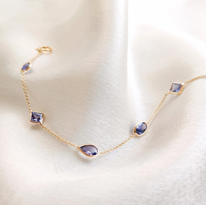 Natural Precious Tanzanite <b>Gemstone</b> Bezel Set 925 Sterling Silver Gold Plated Minimalist Adjustable Chain Women's Gift <b>Bracelet</b> - Product Image 3