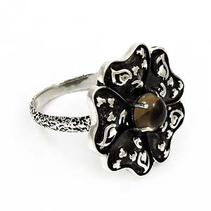 Joyería de plata de ley 925 con forma de flor, piedra preciosa de cuarzo ahumado natural, estilo retro, joyería de boda para mujer al precio más bajo. - Product Image 1
