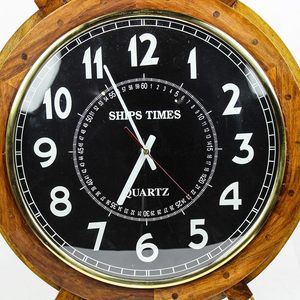 Natural Wood Nautical Ship Wheel <b>Wall</b> <b>Clock</b> with Black Dial | Vintage Marine Style <b>Wall</b> <b>Decor</b> - Product Image 4