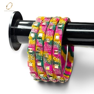 Wholesale Radiant Multicolour Kashmiri Glass Bangles Trendy Zirconia Gold Plated <b>Crystal</b> Design for Festive Wedding Wear - Product Image 4