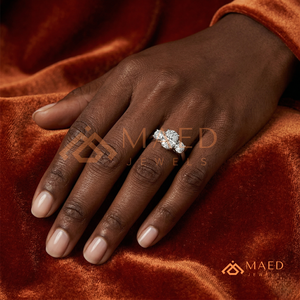 Sterling Silver Oval & Round Cut Solitaire – Classic Three-<b>Stone</b> Statement Band Lab-Diamond Simulant Engagement Style - Product Image 4