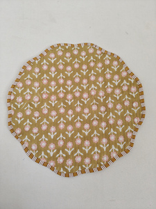 New Yellow Floral Print Cotton Quilted Thin Reversible Modern Customizable Machine Washable Multi-Shaped <b>Placemats</b> - Product Image 2