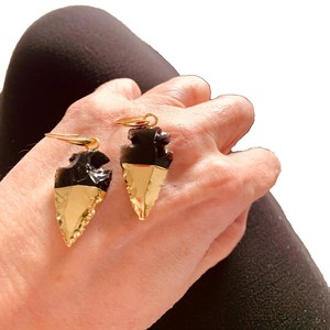 Boucles d'oreilles fantaisie plaquées or de haute qualité, avec pointe de flèche en obsidienne noire, pierre précieuse et cristal d'obsidienne noire, idéales pour cadeaux - Product Image 6