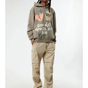 Nouveauté : Sweat à capuche en molleton de coton avec impression en relief, logo personnalisé, patchwork bicolore, coupe oversize pour homme, en vente - Product Image 3