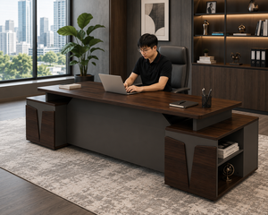 Escritorio de Oficina Moderno en Forma de L con Gabinete de Almacenamiento, Diseño de Madera Contemporáneo para Oficina en Casa o Uso Comercial - Product Image 1