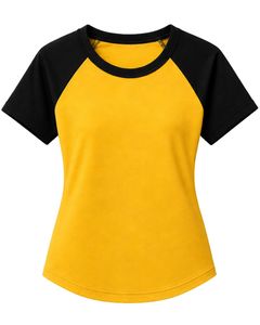 Customized Yellow And Black <b>Raglan</b> T Shirt For Women Casual Crew Neck Short Sleeve Cotton Blend Baseball Style Summer Tee <b>Top</b> - Product Image 1