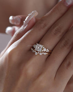 IGI/GIA Lab Grown Princess Cut Diamond Vintage 14K oro boda/anillo de compromiso Unisex aniversario fiesta regalo corte diamante - Product Image 2