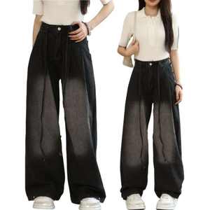 Pantalones de mezclilla retro de cintura alta para mujer, de pierna recta, transpirables, de pierna ancha, holgados, adelgazantes, a la moda de verano - Product Image 2