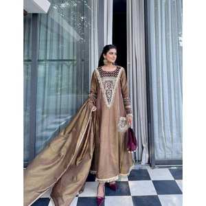 Costume de soirée Salwar Kameez en polyester marron de la marque LG Designer avec dupatta fantaisie, taille M - Product Image 4