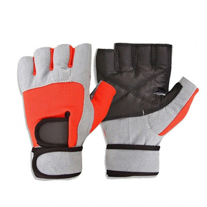 Leather <b>Half</b> Finger Fitness Gloves with Wrist Support for Weight Lifting Gym Training Men Breathable Non <b>Slip</b> Adjustable Strap - Product Image 4