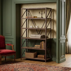 Estante Moderno Nearlo de 5 Niveles, Madera Sólida Ecológica y Duradera, Base de Hierro, Estantería Abierta para Apartamento o Sala de Estar - Product Image 2