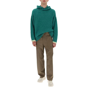 Pull en molleton tricoté à capuche surdimensionné pour homme, couleur unie verte, 100 % coton, avec poche, pour l'hiver - Product Image 1