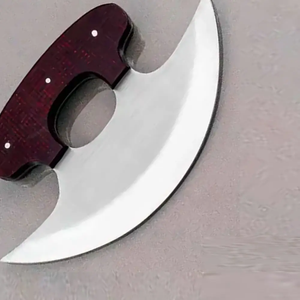 Couteau Ulu artisanal, Hachette Alaskan Rocker, Manche en bois de rose, Coupe-pizza Viking, Hache de camping industrielle à lame barbelée, Haute teneur en carbone - Product Image 6