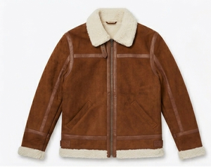 Blouson Bomber Homme en Cuir Véritable Premium avec Fermeture Éclair, Doublure Douce en Fausse Fourrure Polyester, Chaleur Hivernale, Style Streetwear, Séchage Rapide - Product Image 1