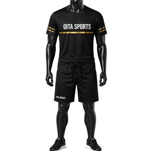 ชุดกีฬาฮอกกี้สีดำสำหรับผู้ชาย ชุดเสื้อเจอร์ซีย์และกางเกงขาสั้นโพลีเอสเตอร์ ชุดทีมกีฬา ชุดฝึกซ้อมกลางแจ้ง ชุดแข่งขัน - Product Image 1