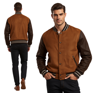<b>Men</b> Premium Faux <b>Suede</b> Varsity <b>Jacket</b> with Boxy Fit - Product Image 2
