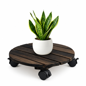Soporte Circular para Plantas de Interior con Ruedas, de Madera de Acacia MPL, Diseño Minimalista, 30 cm de Diámetro, Capacidad de 60 kg, Acabado Glaseado - Product Image 1