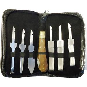 Ensemble d'instruments chirurgicaux vétérinaires réutilisables, outils de chirurgie animale avec manche en bois et lames métalliques dans un étui rouge - Product Image 2