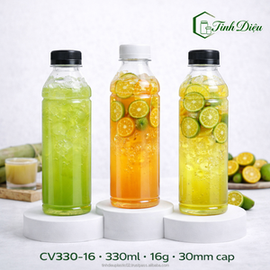 Export Quality 330ml Square <b>PET</b> Bottle CV330-16 Double Groove Design 30mm Closure UV Printing Plastic Juice Bottles 300ml - Product Image 1