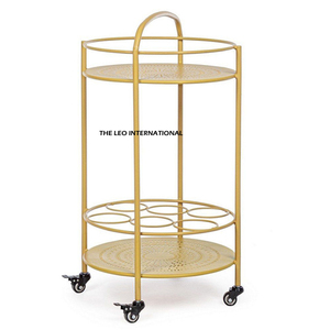 Chariot de service de petit-déjeuner de qualité supérieure, design attrayant, chariot d'hôtel en métal et verre avec roulettes, provenance Inde - Product Image 2