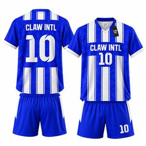Maillot de football sublimé bleu et blanc rayé, col en V, manches longues, respirant, en polyester, pour adolescents, unisexe, personnalisable avec le nom de l'équipe, été - Product Image 6