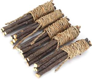 Paquete de palitos de madera de manzana natural, juguetes de hierba para mascotas pequeñas, juguete orgánico para masticar, para la limpieza dental de conejos y hámsters. - Product Image 1