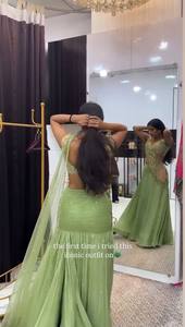 <b>Green</b> Beaded Lehenga Choli Sleeveless Embroidered Indian Wedding Party Dress <b>Net</b> Skirt Banarasi Style Festival Wear - Product Image 3