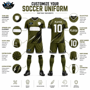 Uniforme de Fútbol de Primera Calidad Color Verde Oliva Cuello en V Mangas Cortas Tela de Poliéster Transpirable Uniforme para Adultos y Jóvenes - Product Image 4